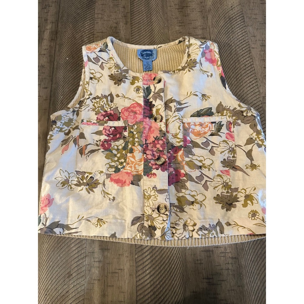 Vintage Cambridge Dry Goods Floral Linen Knit Vest Size L Cottagecore